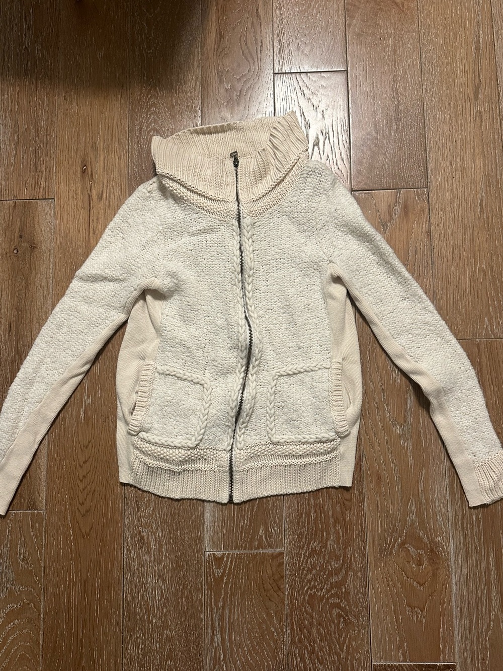 Anthropologie Cream Zip-Front Turtleneck Knit Sweater. It runs small.